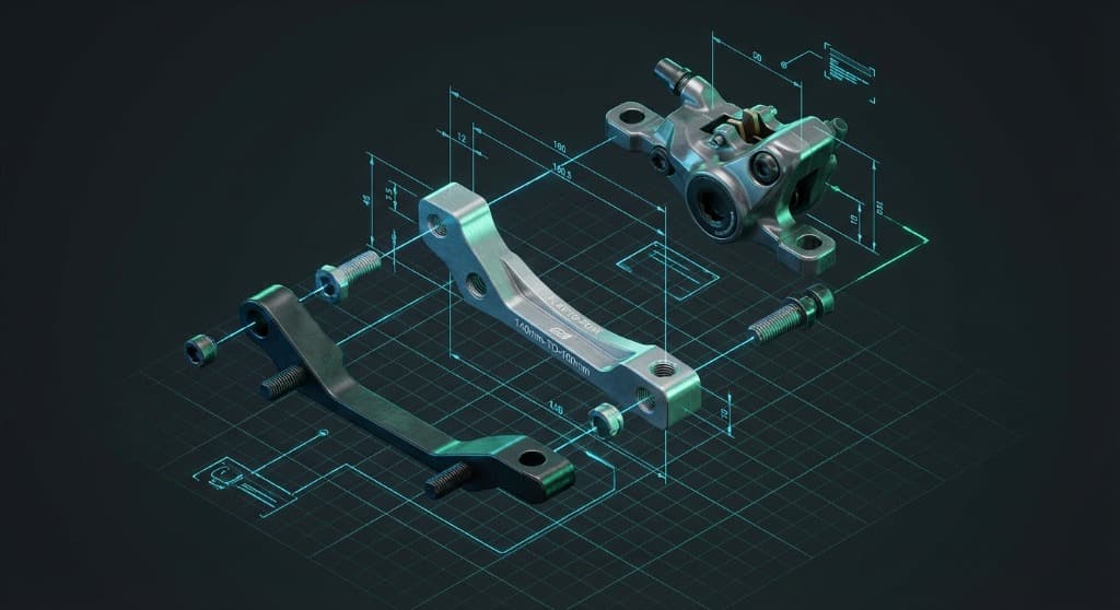 Technical breakdown of disc brake mount adapter plates and spacing logic